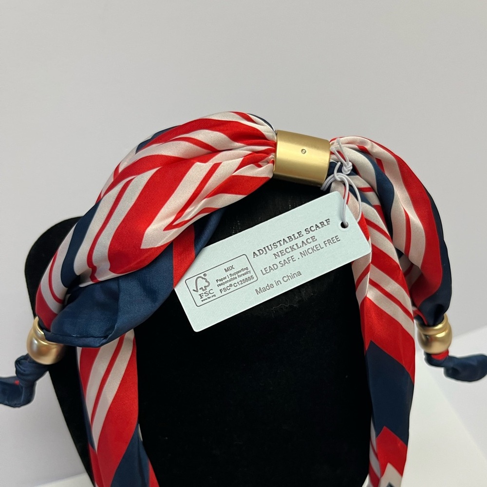 NWT โ๏ธโฅ๏ธ๐โ๏ธ Piper K gorgeous red n blue tones adjustable scarf necklace - Picture 9 of 12